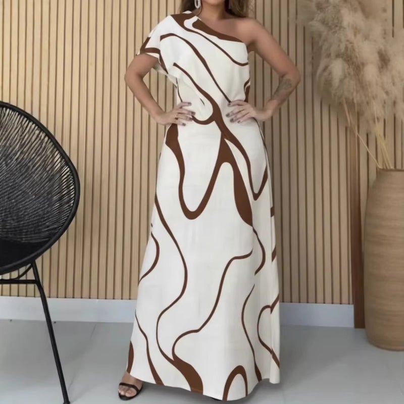 فستان ماكسي مطبوع بقصة ضيقة وحمالة كتف للنساء - Image 3