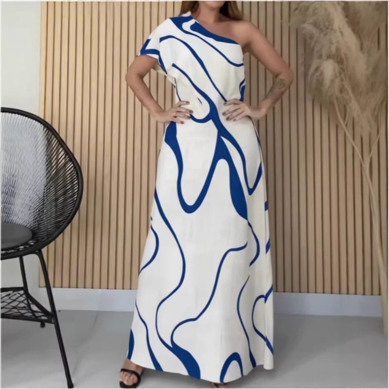 فستان ماكسي مطبوع بقصة ضيقة وحمالة كتف للنساء - Image 2
