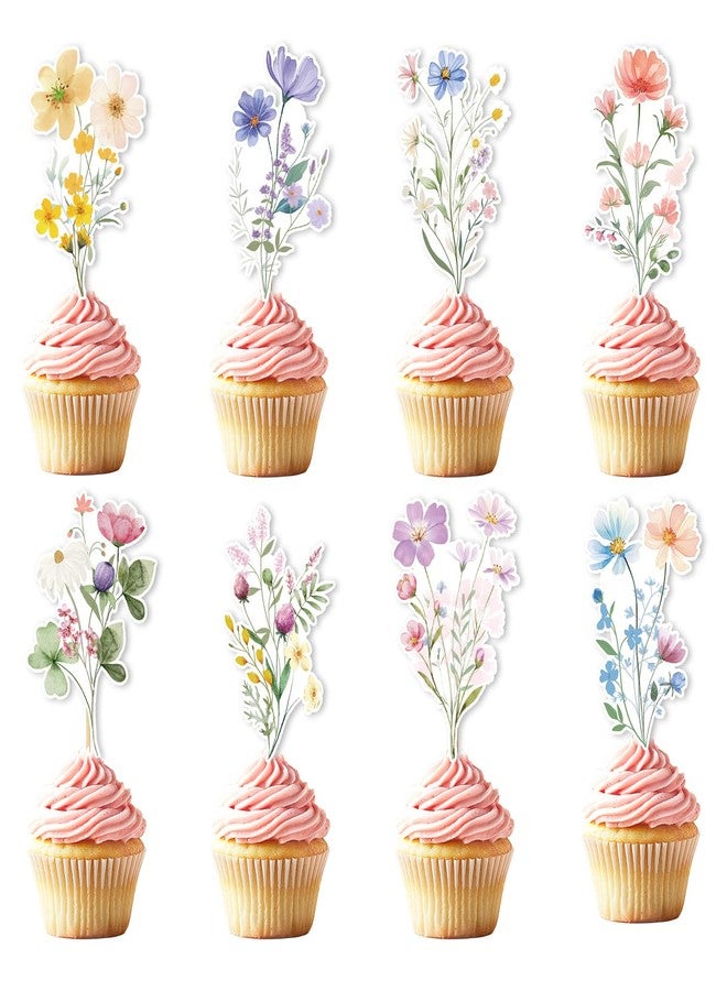 Rngmsi Wildflower Birthday Party Cupcake Toppers Decorations, 40PCS Floral Baby in Bloom Baby Shower Cake Decorations, Garden Flower Party Bridal Shower Wedding Decor for Girls Women - Image 1