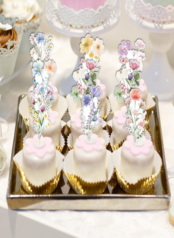 Rngmsi Wildflower Birthday Party Cupcake Toppers Decorations, 40PCS Floral Baby in Bloom Baby Shower Cake Decorations, Garden Flower Party Bridal Shower Wedding Decor for Girls Women - Image 4