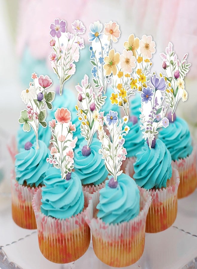 Rngmsi Wildflower Birthday Party Cupcake Toppers Decorations, 40PCS Floral Baby in Bloom Baby Shower Cake Decorations, Garden Flower Party Bridal Shower Wedding Decor for Girls Women - Image 5