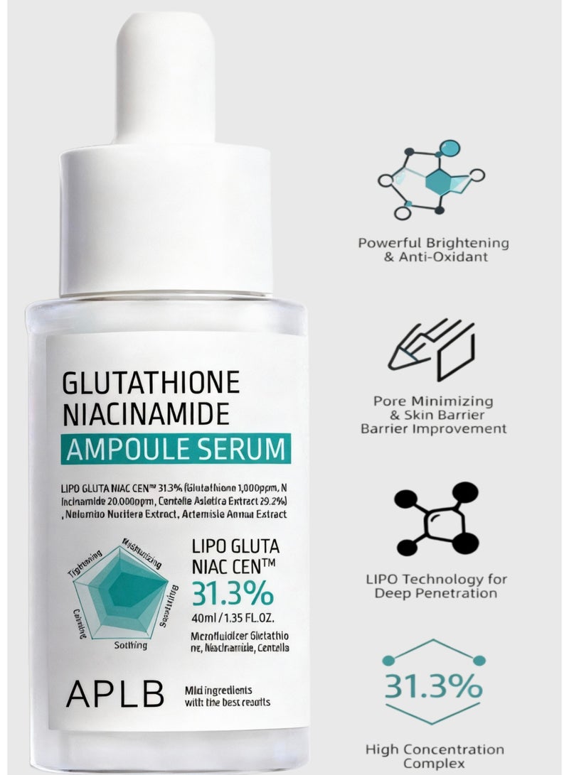 ايه بي ال بي مصل أمبولة APLB LIPO GLUTA NIAC CEN™ 31.3% - العناية الكورية بالبشرة مع الجلوتاثيون والنياسيناميد والسينتيلا آسياتيكا للترطيب والمرونة وتحسين الملمس (1.35 أونصة سائلة) - Image 1