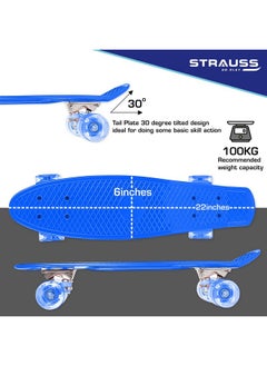 STRAUSS STRAUSS Cruiser PW Skateboard| Penny Skateboard | Casterboard | Hoverboard | Anti-Skid Board with ABEC-7 High Precision Bearings | Ideal for 8 Years and Above | 22 X 6 Inch,(Blue)  - Image 3