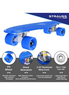 STRAUSS STRAUSS Cruiser PW Skateboard| Penny Skateboard | Casterboard | Hoverboard | Anti-Skid Board with ABEC-7 High Precision Bearings | Ideal for 8 Years and Above | 22 X 6 Inch,(Blue)  - Image 2