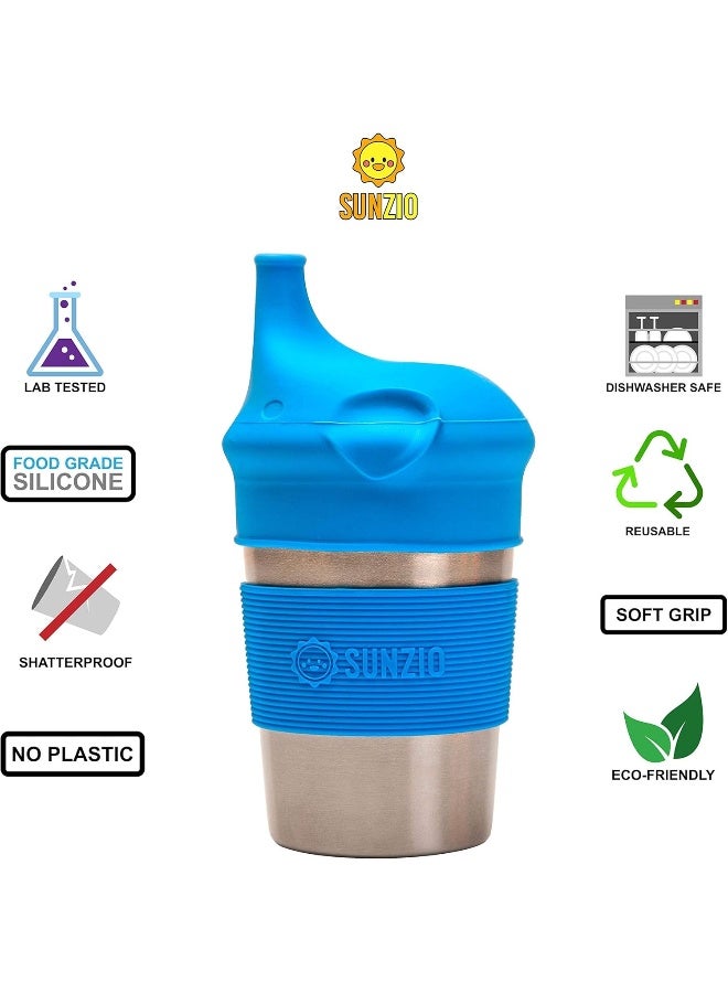 SUNZIO SunCraft Stainless Steel BPA-free Cups with Silicone Sippy Lids & Grip (8oz, Pack of 4) - Image 5