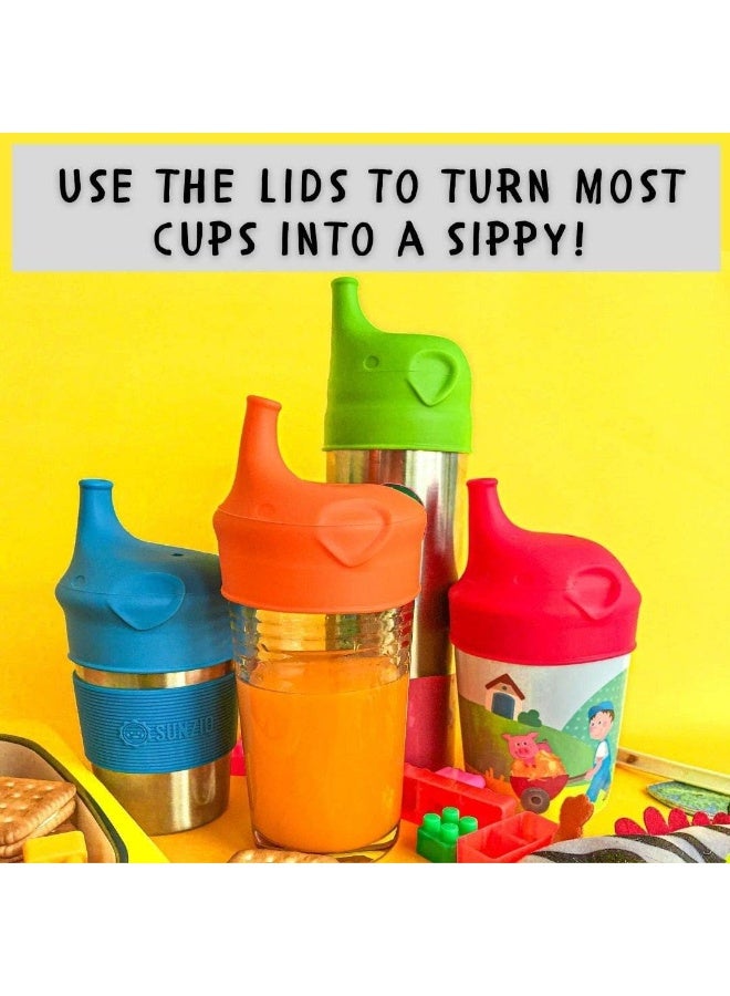 SUNZIO SunCraft Stainless Steel BPA-free Cups with Silicone Sippy Lids & Grip (8oz, Pack of 4) - Image 2