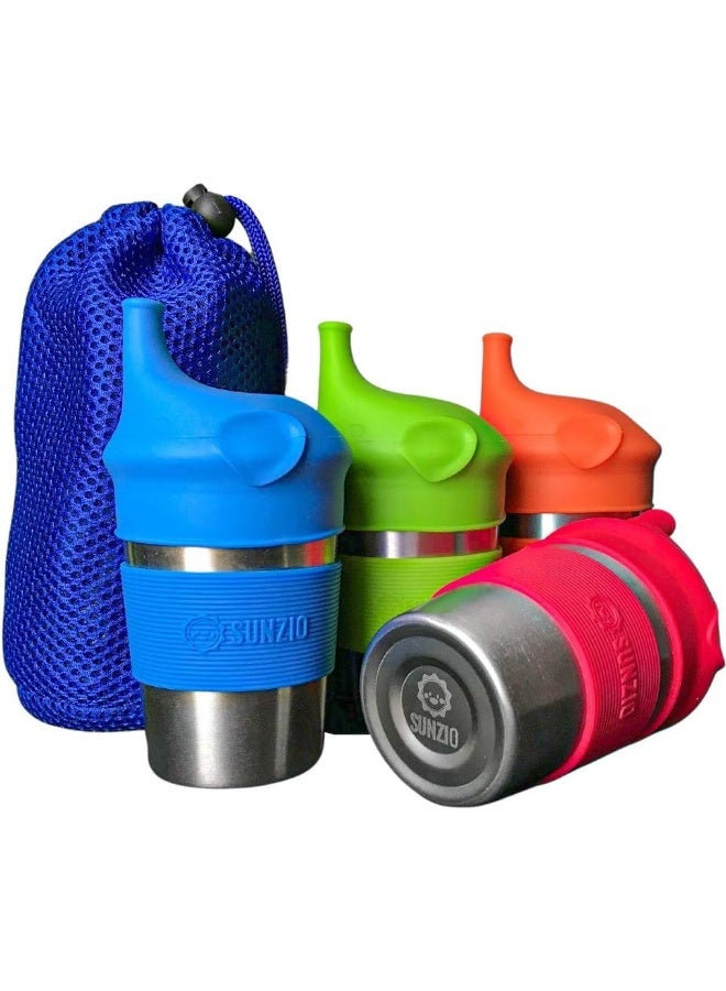 SUNZIO SunCraft Stainless Steel BPA-free Cups with Silicone Sippy Lids & Grip (8oz, Pack of 4) - Image 1