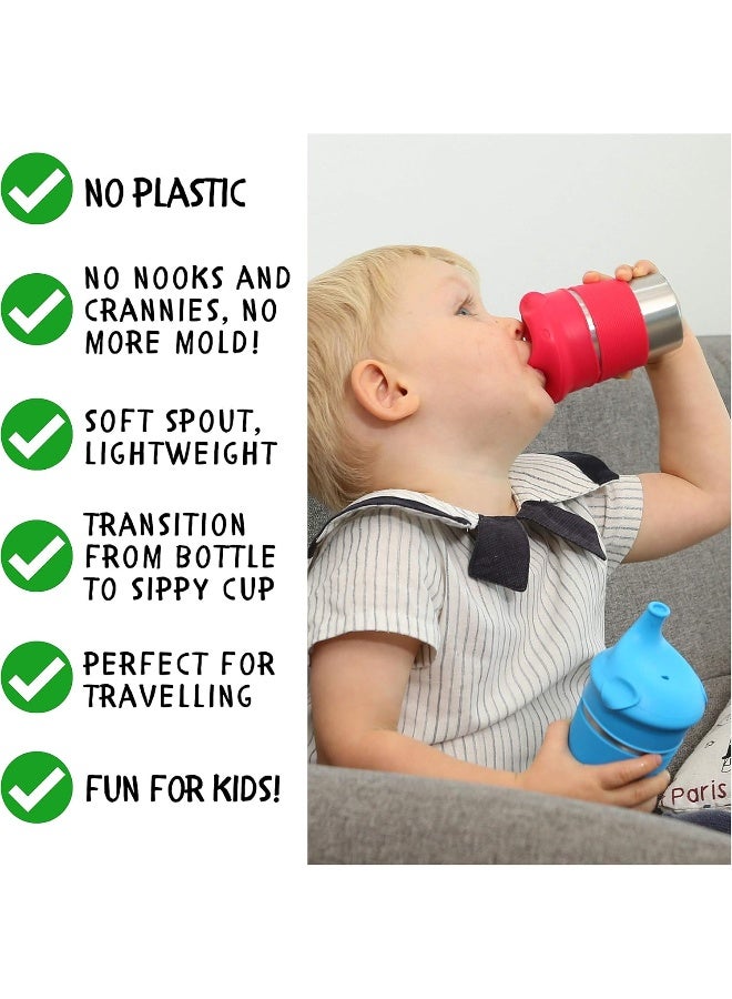 SUNZIO SunCraft Stainless Steel BPA-free Cups with Silicone Sippy Lids & Grip (8oz, Pack of 4) - Image 3