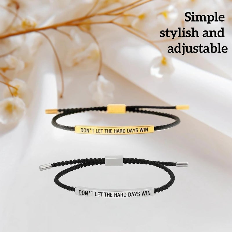 Fankayi Don't Let the Hard Days Win Bracelet,Strength Bracelet,Adjustable Handmade Hand Braided,Suitable for Birthday Gifts for Family and Friends,Inspirational Gifts for Women,Simple Braided Brace-let - Image 5