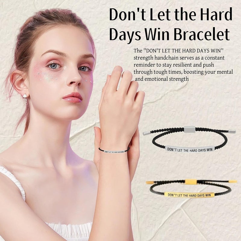 Fankayi Don't Let the Hard Days Win Bracelet,Strength Bracelet,Adjustable Handmade Hand Braided,Suitable for Birthday Gifts for Family and Friends,Inspirational Gifts for Women,Simple Braided Brace-let - Image 3