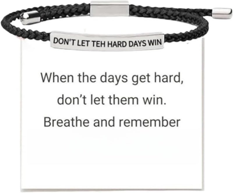 Fankayi Don't Let the Hard Days Win Bracelet,Strength Bracelet,Adjustable Handmade Hand Braided,Suitable for Birthday Gifts for Family and Friends,Inspirational Gifts for Women,Simple Braided Brace-let - Image 1