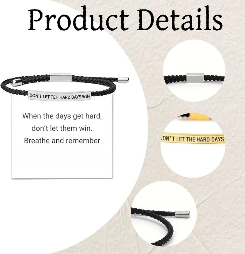 Fankayi Don't Let the Hard Days Win Bracelet,Strength Bracelet,Adjustable Handmade Hand Braided,Suitable for Birthday Gifts for Family and Friends,Inspirational Gifts for Women,Simple Braided Brace-let - Image 4