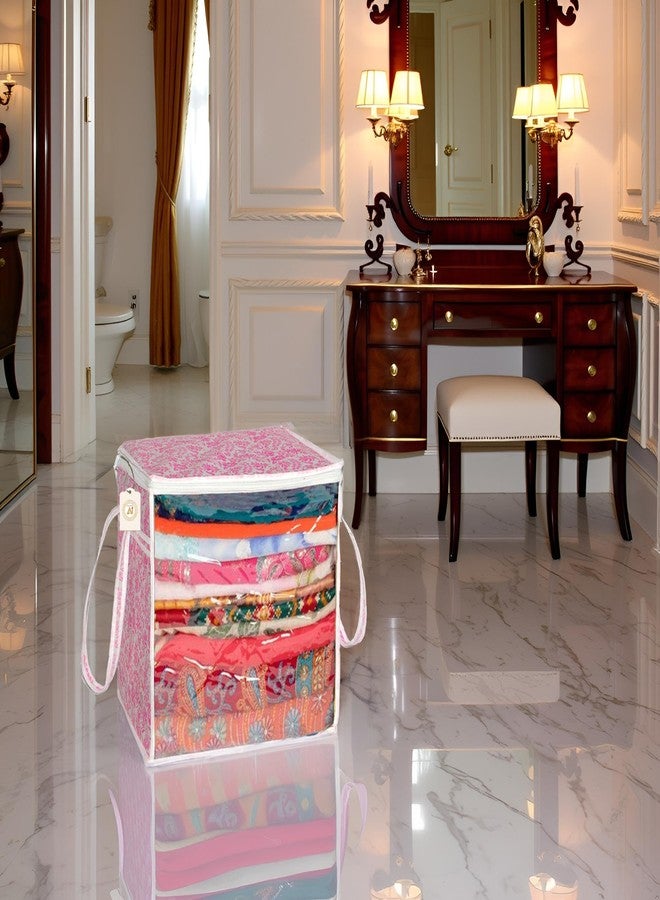 SHAPING FABRIC Pink Floral Fabric Saree Storage Bag with Transparent Front & Zipper Closure - Pack of 01 SNW-416 - Image 1