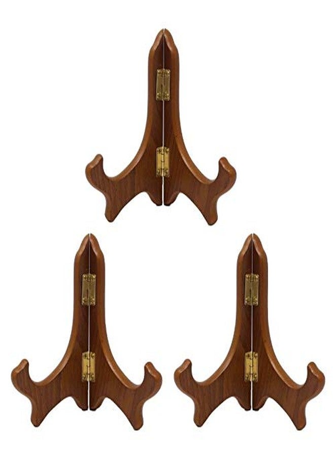 BANBERRY DESIGNS Walnut Folding Wood Easels - Display Plate Stands - Premium Quality - 5" H - Set of 3 Pieces - Image 1