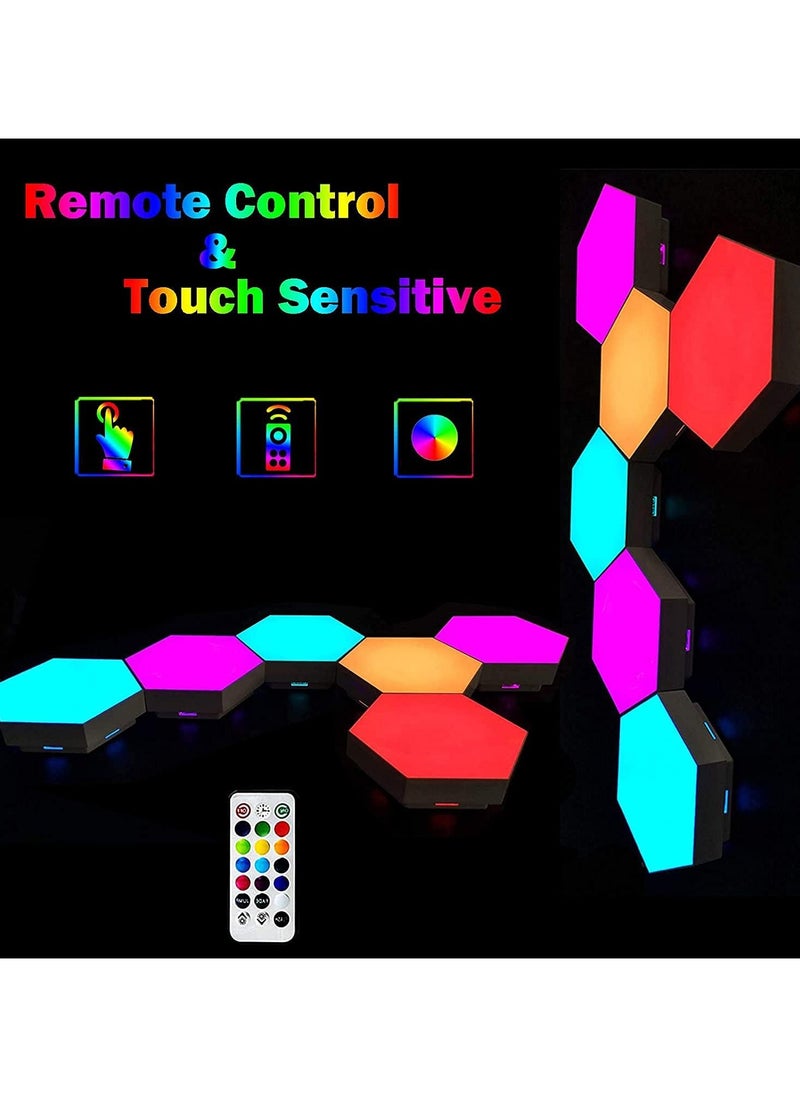 Festive Gallery 6 Pieces LED Wall Hexagon Lights Remote Control Hex Smart Modular Light Panels Touch Sensitive Modular RGB Colorful Light with USB Power Decoration for Gaming Bedroom Living Room  - Image 4
