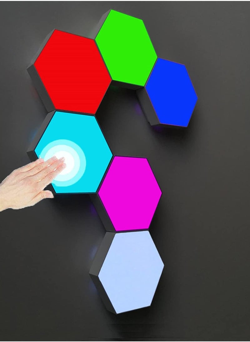 Festive Gallery 6 Pieces LED Wall Hexagon Lights Remote Control Hex Smart Modular Light Panels Touch Sensitive Modular RGB Colorful Light with USB Power Decoration for Gaming Bedroom Living Room  - Image 1
