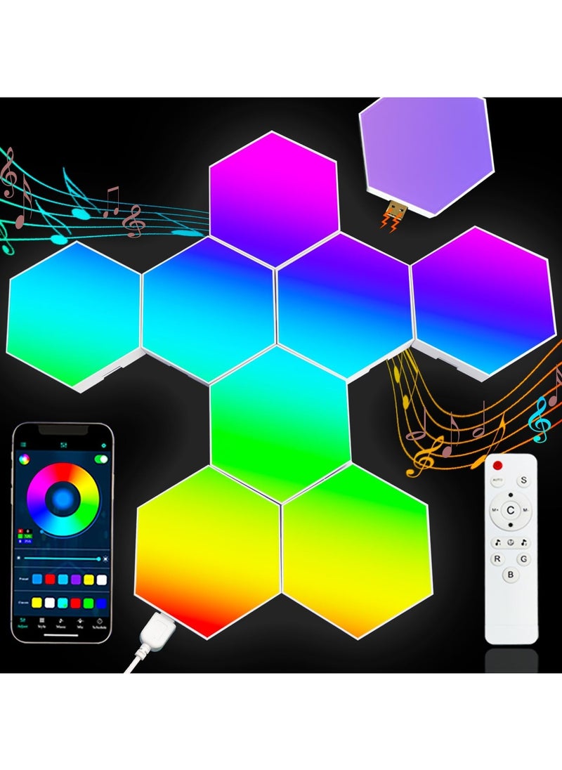 Festive Gallery 6 Pieces LED Wall Hexagon Lights Remote Control Hex Smart Modular Light Panels Touch Sensitive Modular RGB Colorful Light with USB Power Decoration for Gaming Bedroom Living Room  - Image 2