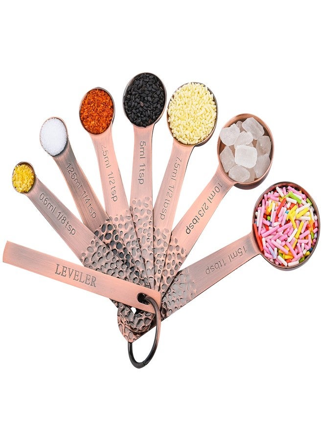Viwehots Copper Measuring Cups and Spoons Set 14, Stainless Steel Measure Cups and Spoons Set for Baking & Kitchen, 6 Metal Metric Measuring Cups and 7 Measuring Spoons 1 Leveler for Dry & Liquid - Image 3