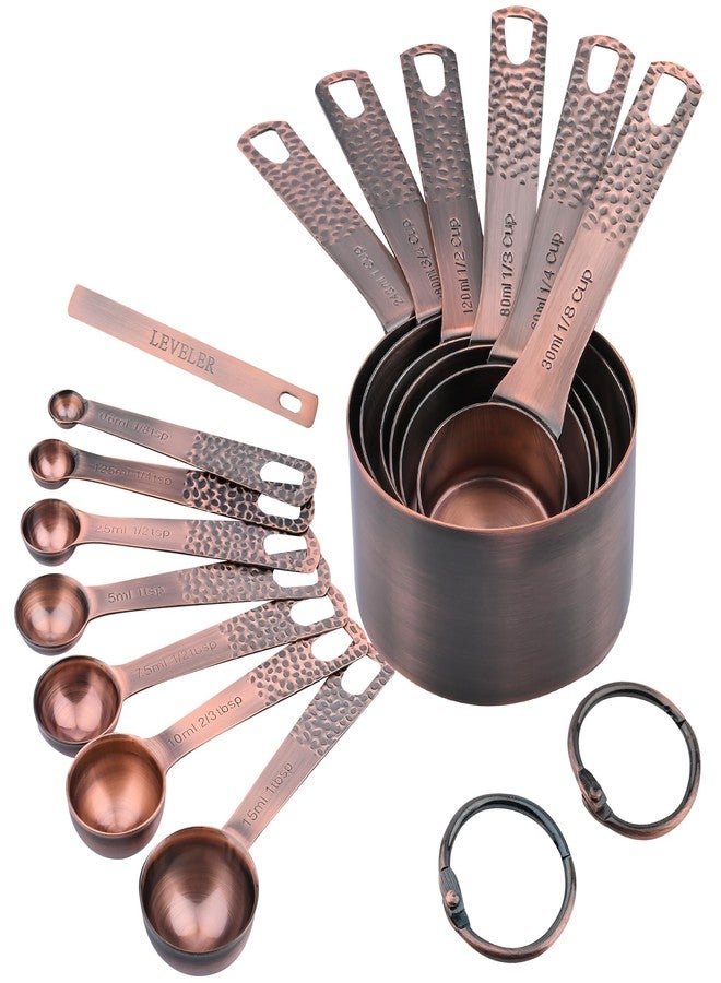Viwehots Copper Measuring Cups and Spoons Set 14, Stainless Steel Measure Cups and Spoons Set for Baking & Kitchen, 6 Metal Metric Measuring Cups and 7 Measuring Spoons 1 Leveler for Dry & Liquid - Image 1