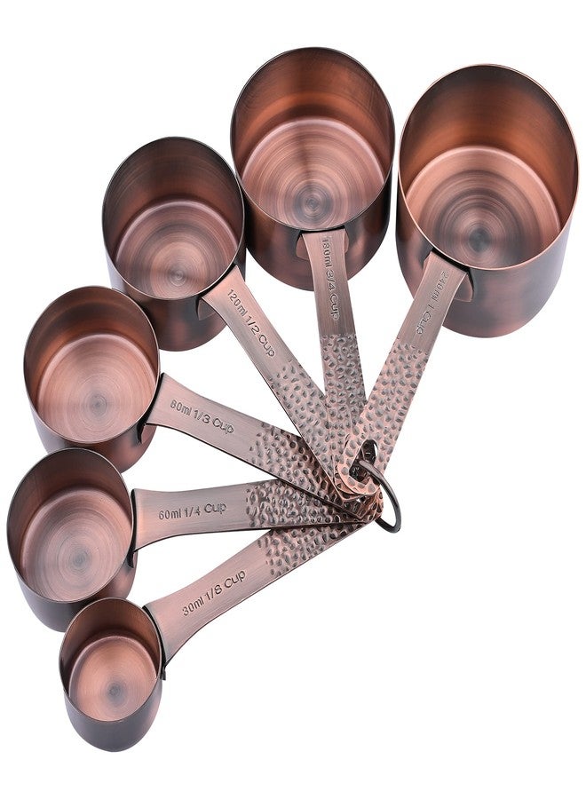 Viwehots Copper Measuring Cups and Spoons Set 14, Stainless Steel Measure Cups and Spoons Set for Baking & Kitchen, 6 Metal Metric Measuring Cups and 7 Measuring Spoons 1 Leveler for Dry & Liquid - Image 2