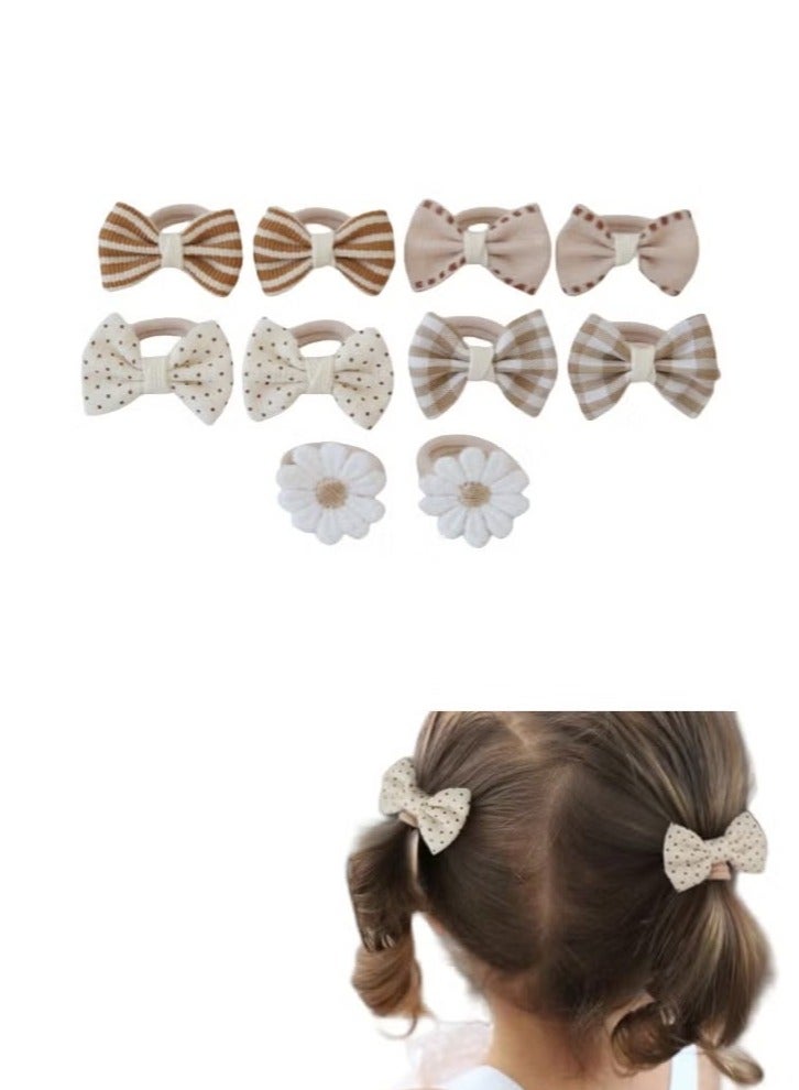 10Pcs Baby Girl Hair Ties with Flowers Bow, Hair Bow Ties for Toddler Girls, Elastics Ponytail Holders Pigtails Rubber Bands Hair Accessory - Image 1