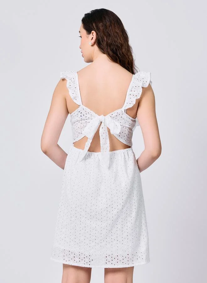 OUTZIDR White Ruffle Sleeved Mini Dress