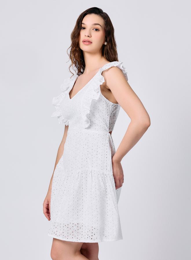 OUTZIDR White Ruffle Sleeved Mini Dress - Image 3