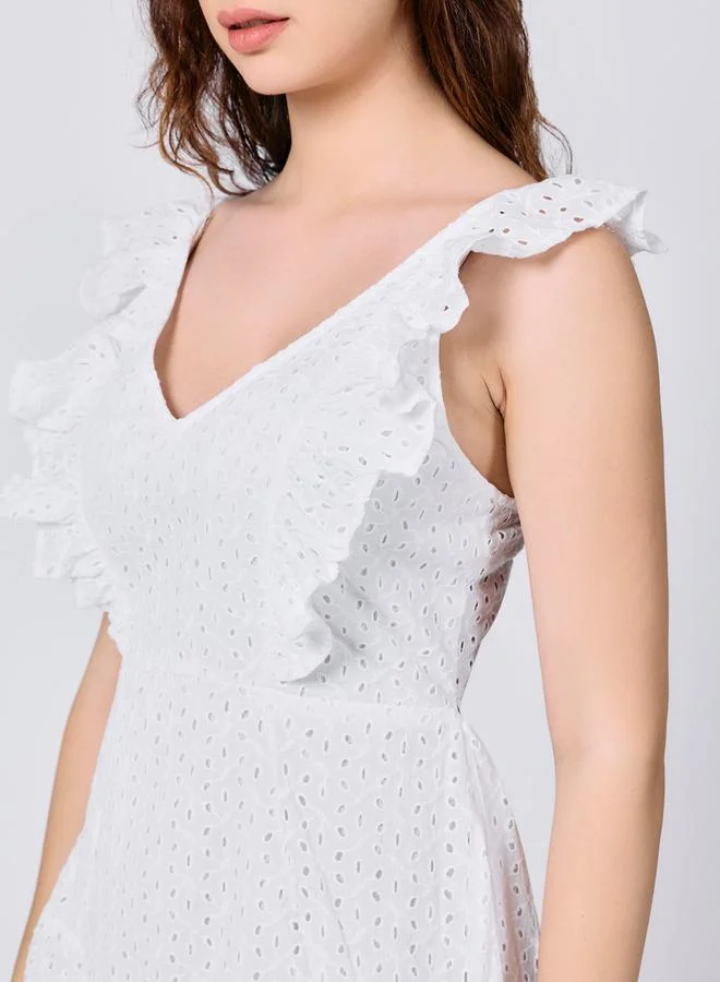 Outzidr  White Ruffle Sleeved Mini Dress for Women | Best Price UAE