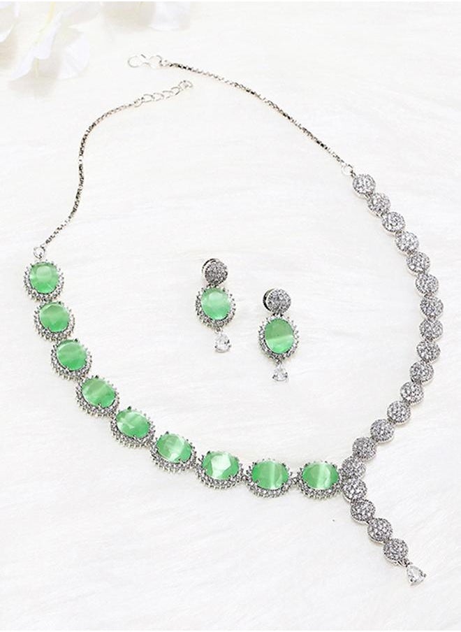 VOYLLA Sparkling Elegance Green and White CZ Jewellery Set  - Image 1