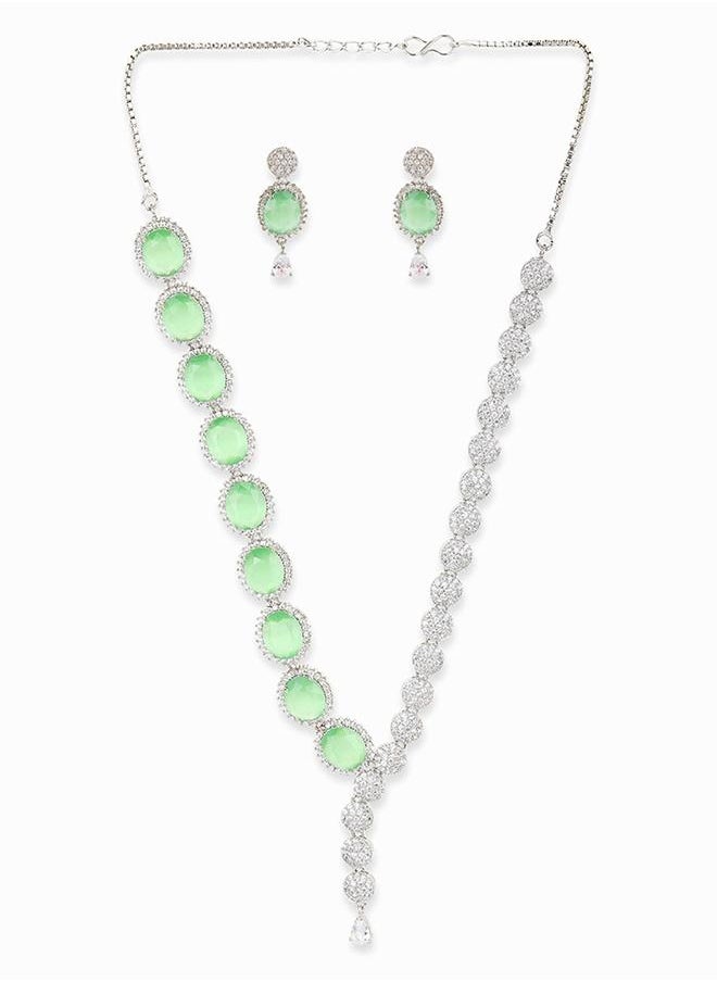 VOYLLA Sparkling Elegance Green and White CZ Jewellery Set  - Image 2