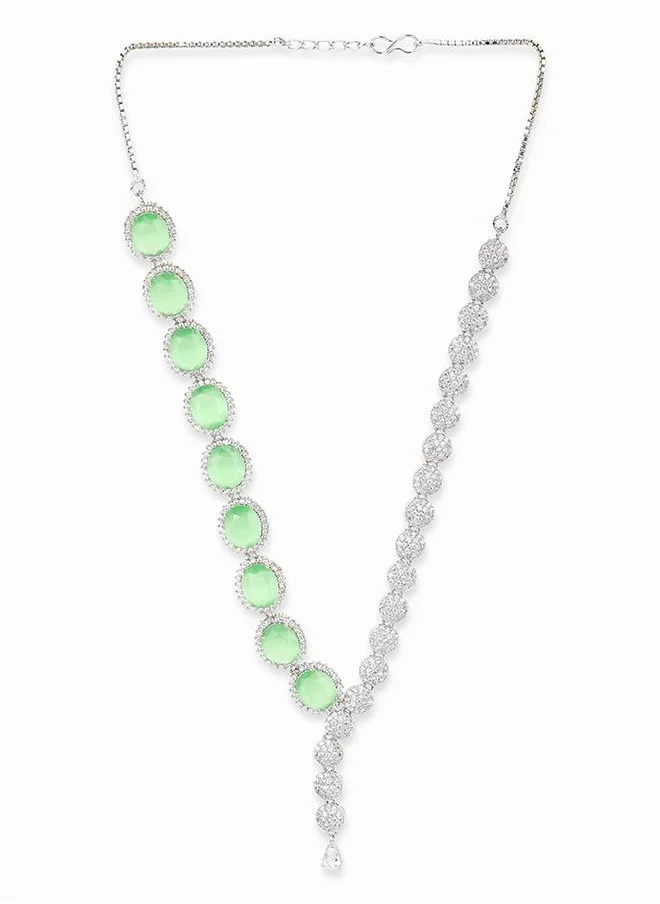 VOYLLA Sparkling Elegance Green and White CZ Jewellery Set