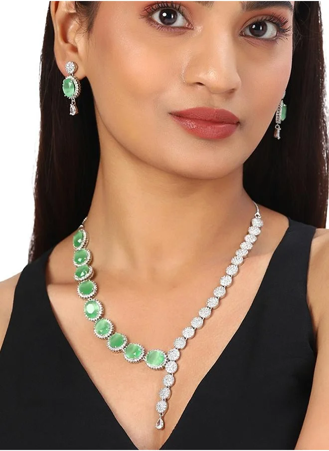 VOYLLA Sparkling Elegance Green and White CZ Jewellery Set