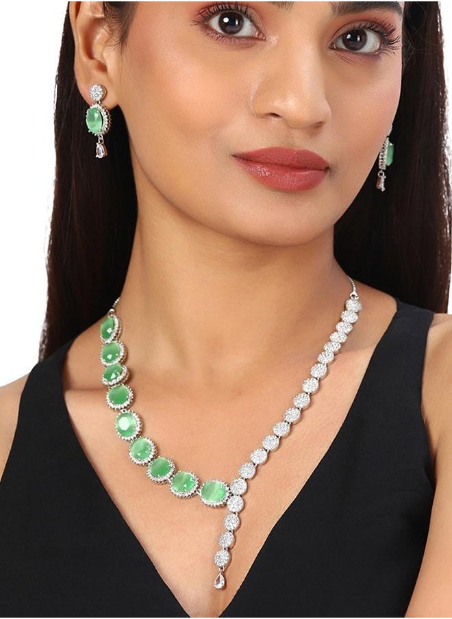 VOYLLA Sparkling Elegance Green and White CZ Jewellery Set  - Image 5