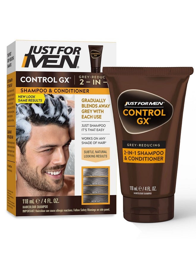 جست فور من شامبو وبلسم Control Gx Grey Reducing 2-In-1، لون شعر تدريجي لشعر أقوى وأكثر صحة، 4 أونصة سائلة - عبوة من قطعة واحدة (قد تختلف العبوة) 