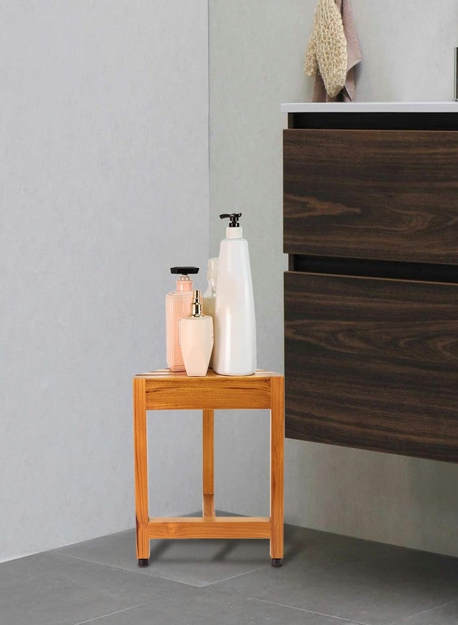 VaeFae Teak Shower Corner Bench, Wooden Foot Rest, Shower Bench for Shaving, Corner Shower Stool for Inside Shower, Bathroom - Image 2