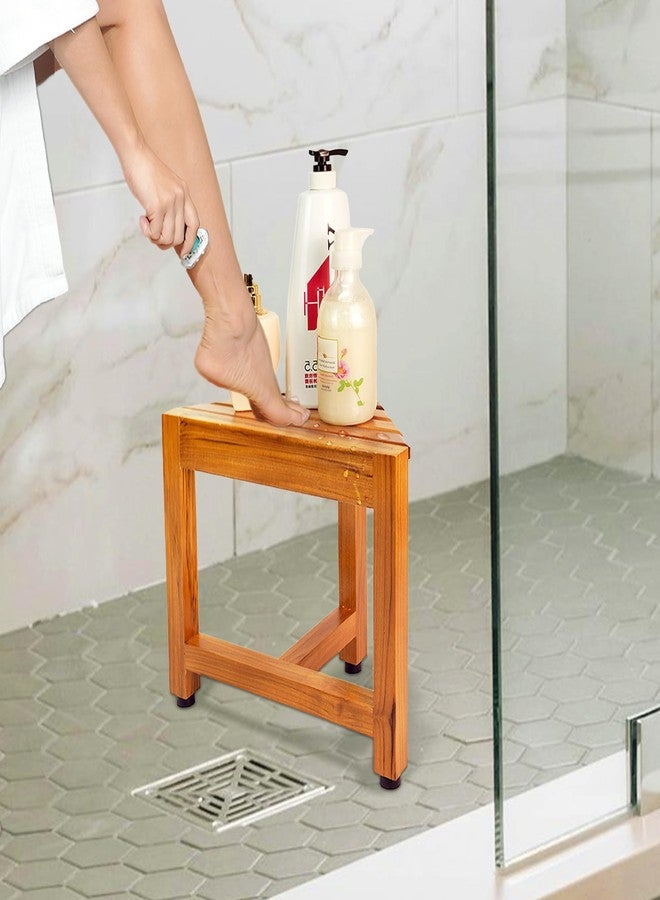 VaeFae Teak Shower Corner Bench, Wooden Foot Rest, Shower Bench for Shaving, Corner Shower Stool for Inside Shower, Bathroom - Image 5