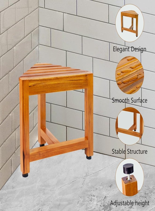 VaeFae Teak Shower Corner Bench, Wooden Foot Rest, Shower Bench for Shaving, Corner Shower Stool for Inside Shower, Bathroom - Image 4