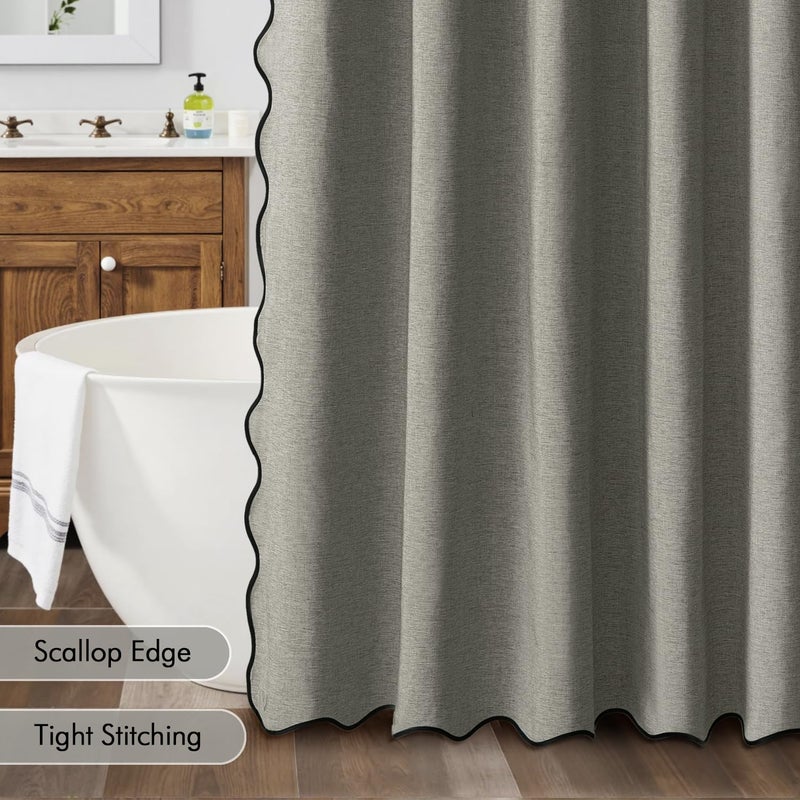 MIULEE Grey Scalloped Shower Curtain Linen Textured with 12 Metal Hooks Cute Heavy Duty Washable Waterproof Thick Cloth Shower Curtains with Black Border for Bathroom Hotel Bathtub,W72*L72 - Image 5