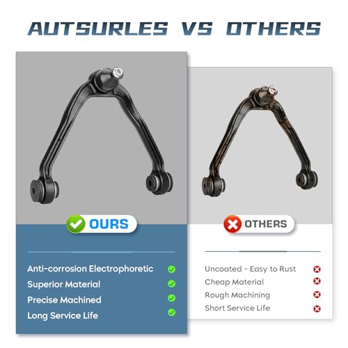 Autsurles 8Pcs Front Upper Control Arm with Ball Joint for Cadillac Escalade ESV EXT, for Chevy Avalanche Suburban Silverado 1500 1999-2006, for GMC Sierra Yukon XL 1500 Outer Inner Tie Rod Ends Suspension Kit - Image 3