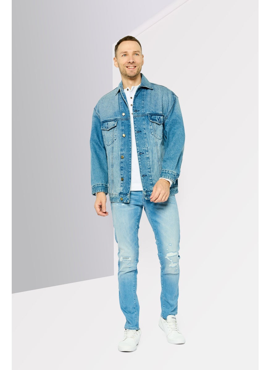 Michael Kors Men Washed Denim Jacket, Blue  - Image 2