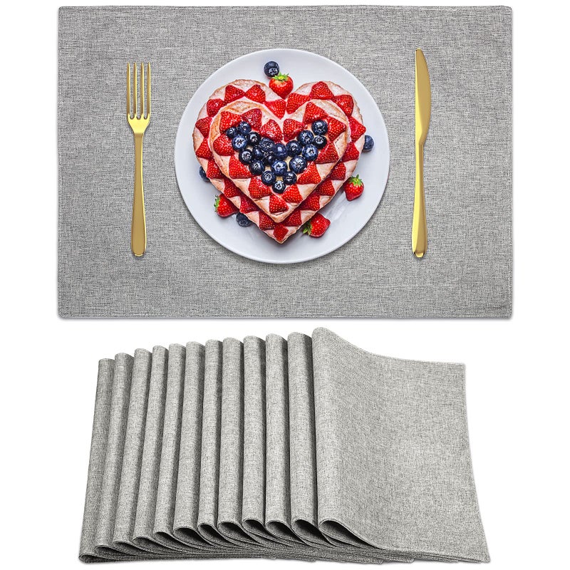 Sieral Sieral Cloth Placemats Set of 12 Rectangle Dining Table Placemats Bulk 13 x 19 Inch Machine Washable Heat Resistant Cotton Linen Table Mats for Wedding Baby Shower Birthday Party SuppliesLight Grey 