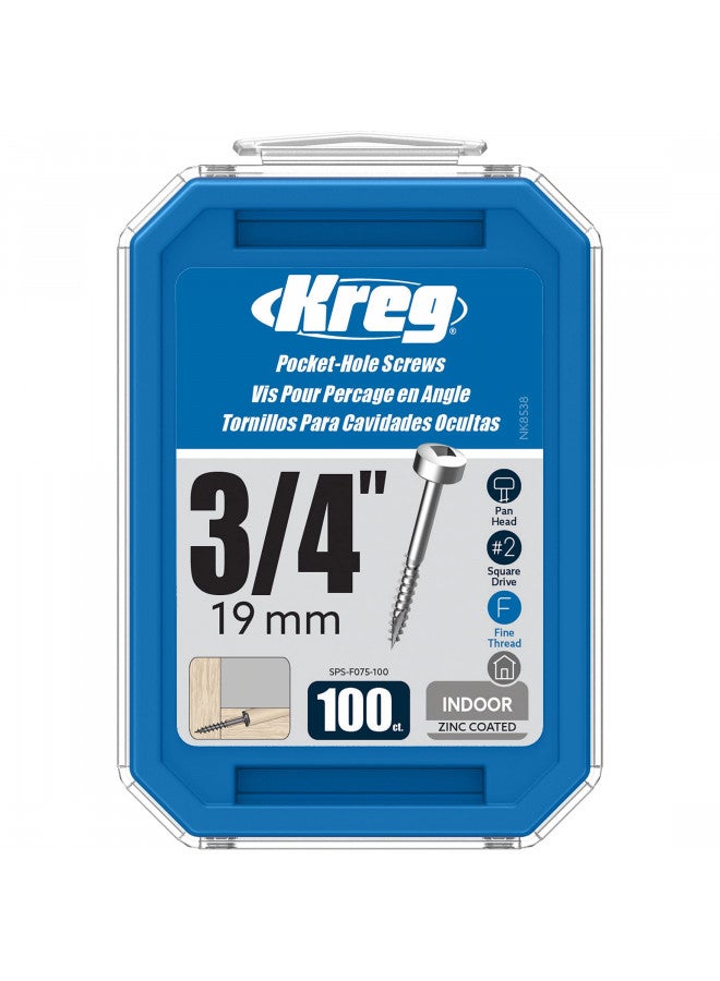 Kreg SPS-F075-100 Zinc Pocket Screws, 3/4 Inch #6 Fine Thread, Pan Head (100 Count) - Image 1