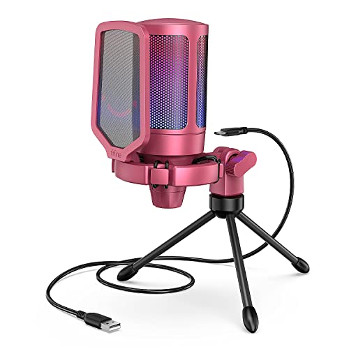 FIFINE AmpliGame PC Gaming Streaming USB Microphone RGB Desktop Microphone for ComputerMacPS4PS5 Podcast Recording TikTok Game Chat Condenser Mic with Pop Filter Shock Mount Red - Image 1