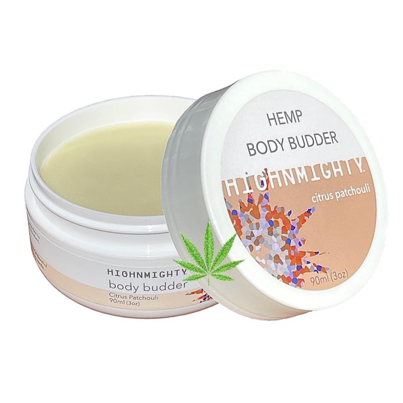 Highnmighty Citrus Patchouli Body Budder Hemp Infused Moisturizing Body Butter Soothes Hydrates Dry Skin 90ml 3oz