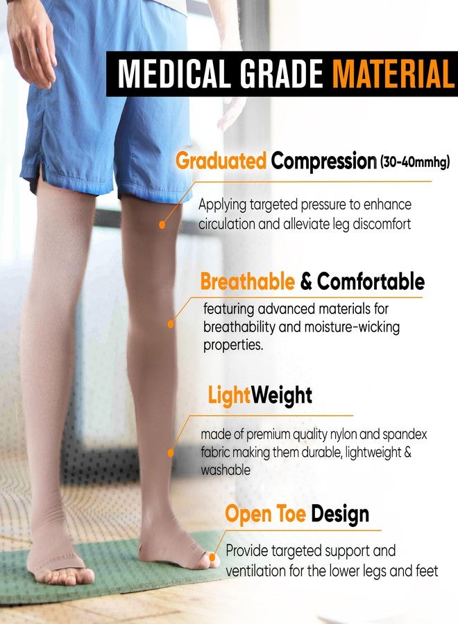 Doc Miller Thigh High Open Toe Compression Stockings 30-40mmHg for Men and Women, Varicose Veins, Pregnancy Support - Image 4