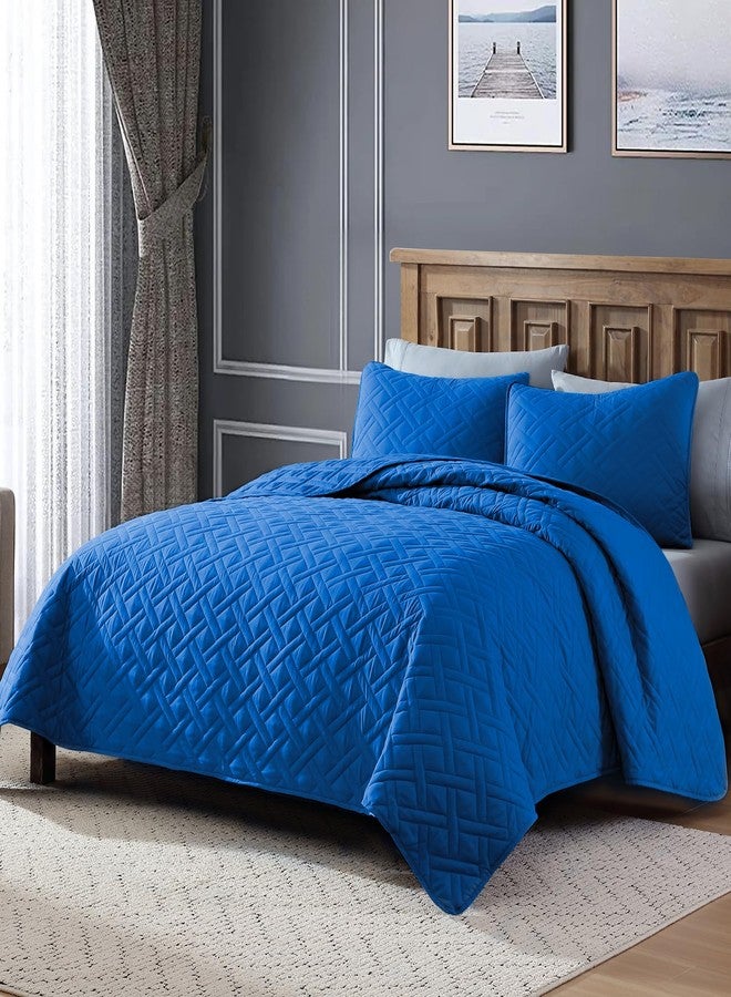 ClevaHome Queen Size Quilt for Royal Blue Bedspreads, Ultra Soft Lightweight Coverlet, Modern Diamond Pattern Quilt for All Seasons - 3 Piece Set (1 Quilt, 2 Pillow Shams) - Image 2