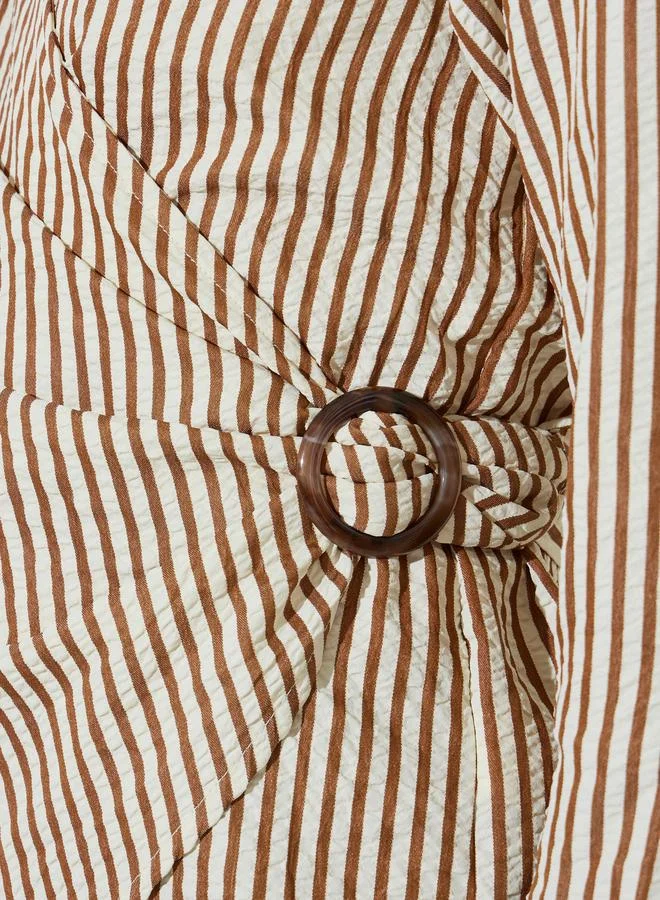 Styli Brown Brown Striped Long Sleeve Wrap Top for Women | Best Price UAE
