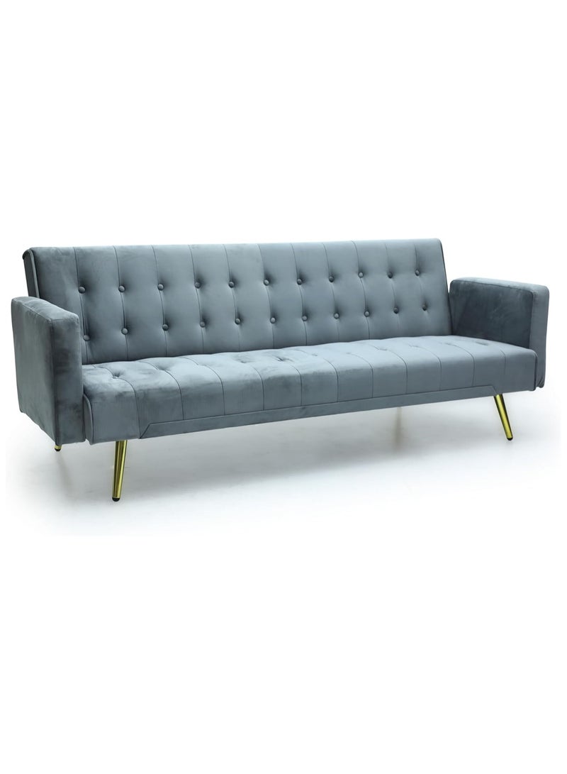 Multi Home Furniture Modern Design MH-1048SB-Grey SOFA CUM BED OR 3 Seater Sofa Soft PU velvet 3-Seater Sofa,Made of finiest VELVET sofa AND Golden legs cum bed is Foldable Futon Bed for Living Room –(Grey) - Image 1
