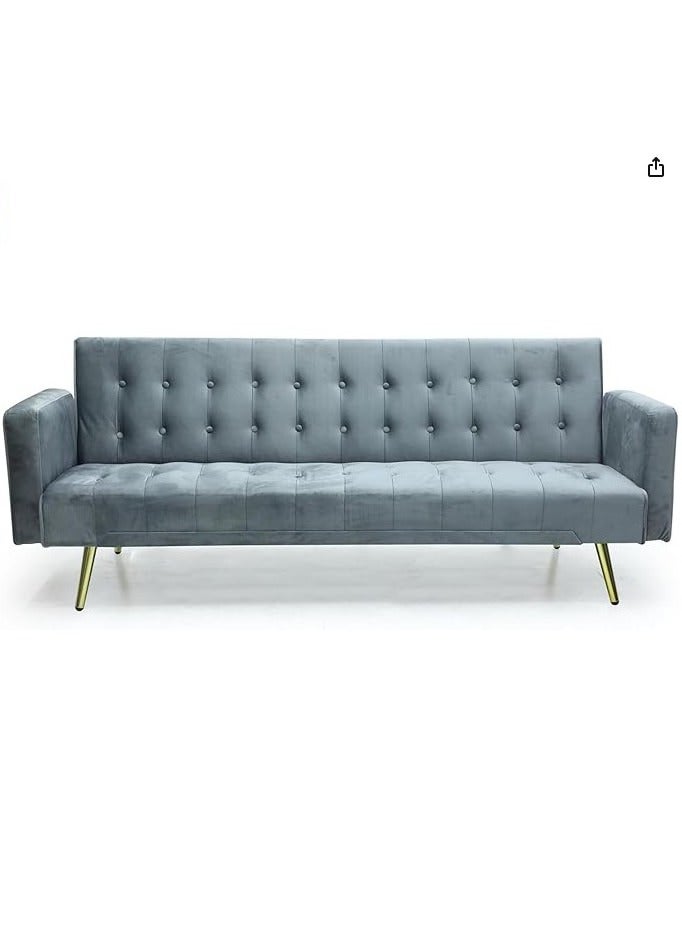 Multi Home Furniture Modern Design MH-1048SB-Grey SOFA CUM BED OR 3 Seater Sofa Soft PU velvet 3-Seater Sofa,Made of finiest VELVET sofa AND Golden legs cum bed is Foldable Futon Bed for Living Room –(Grey) - Image 2