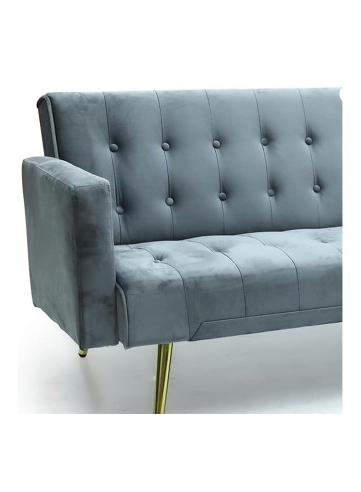 Multi Home Furniture Modern Design MH-1048SB-Grey SOFA CUM BED OR 3 Seater Sofa Soft PU velvet 3-Seater Sofa,Made of finiest VELVET sofa AND Golden legs cum bed is Foldable Futon Bed for Living Room –(Grey) - Image 3